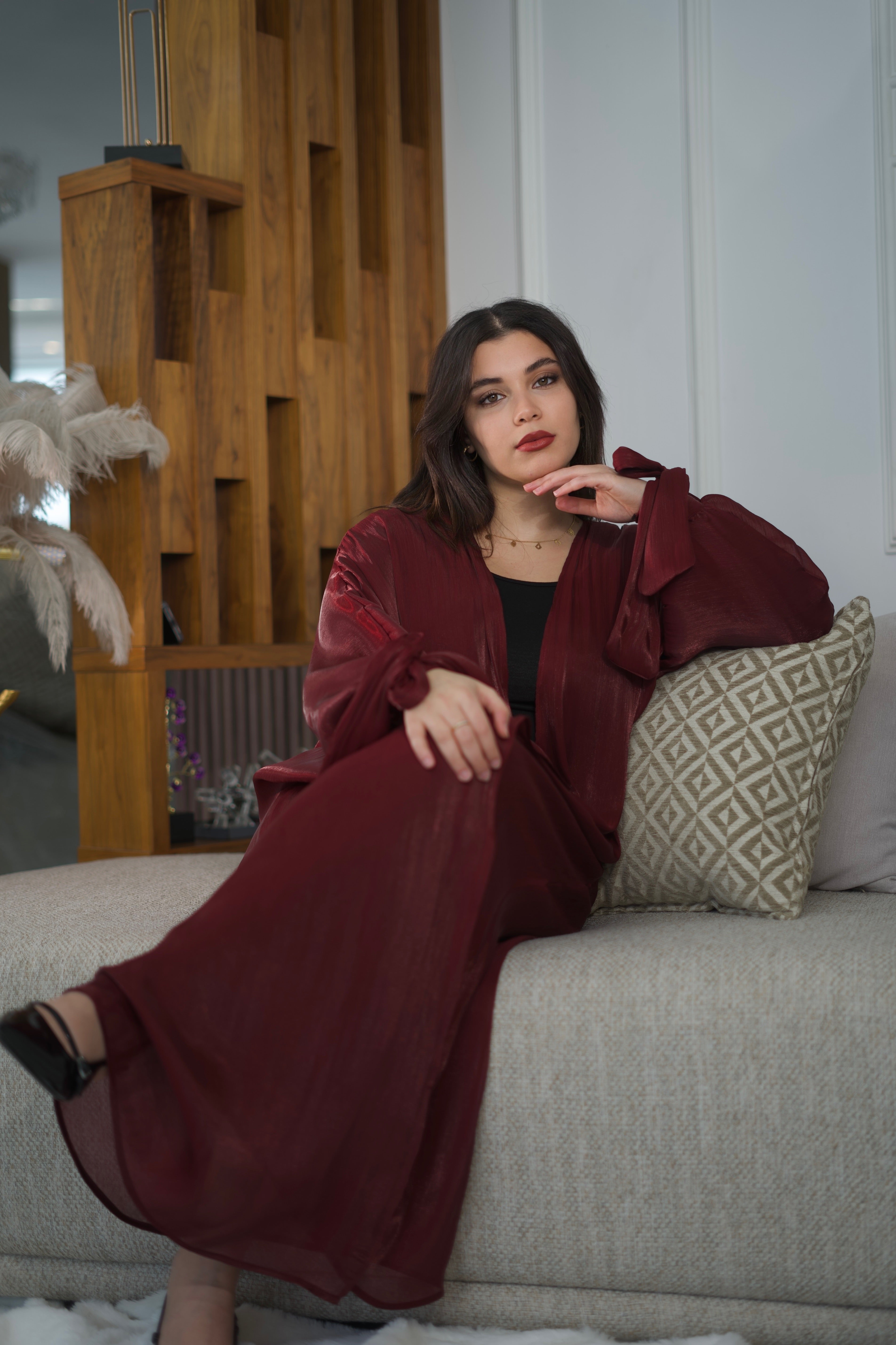 Layali Organza Kimono — Bordeaux